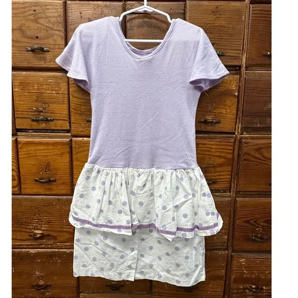 Oops Too California Dresses | Vintage 80s Oops Too! Lilac Polka Dot Drop Waist Dress Girls Small Usa Made | Color: Purple/White | Size: Sg |